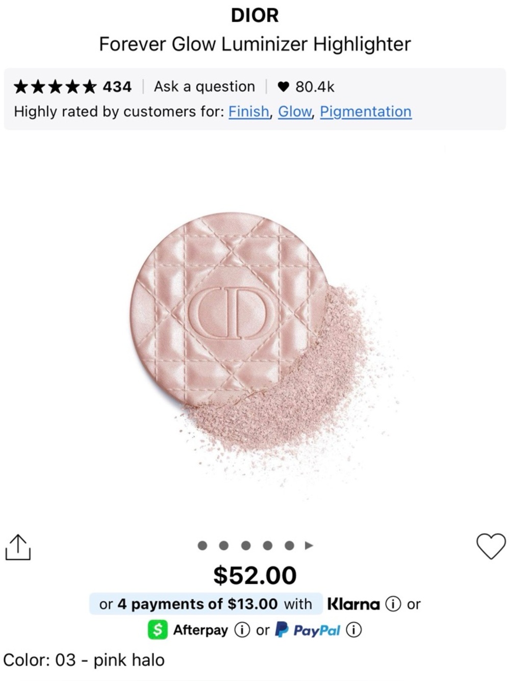 DIOR Forever Glow Couture Luminizer Highlighter - Shade 02 Pink Glow